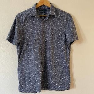 Perry Ellies Size L Mens Blue White Shirt Printed Button Down Short Sleeve
